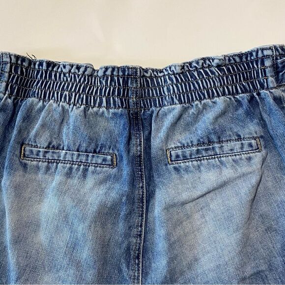 STS Blue Tie Front Paper Bag Waist Intentional Faded Denim Shorts Women's Size27 - Picture 11 of 14